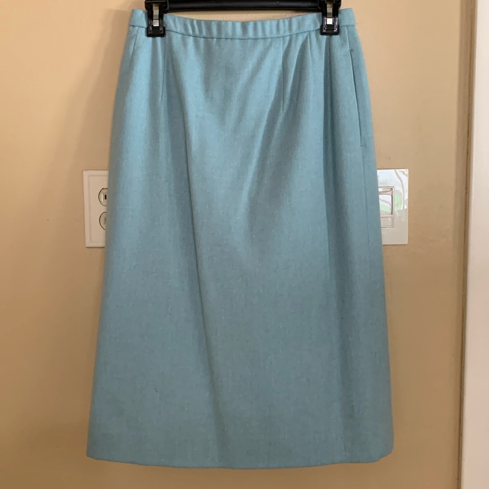 Vintage Pendleton Powder Blue Wool Pencil Skirt with Pockets